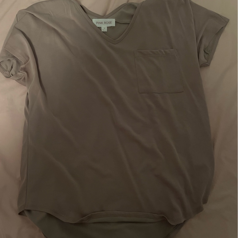 Pink Rose Women's Taupe V-Neck Blouse